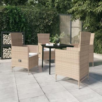 5-Piece Beige Garden Dining Set with Cushions
