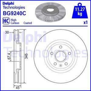 Disco de freno DELPHI BG9240C - Disco de freno, marca DELPHI, modelo BG9240C