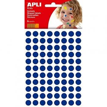 APLI - Bolsa de gomets redondos 10 mm, color azul, 6 hojas