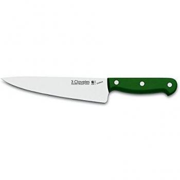 3 Claveles Cuchillo Cocinero Uniblock de 20 cm, Acero Inoxidable, Verde, 35x5x2 cm