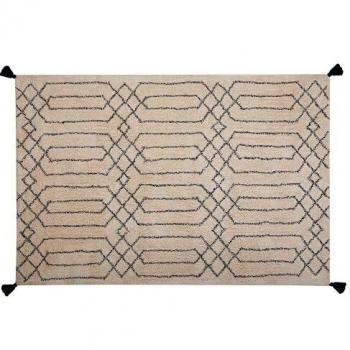 Alfombra Shaggy Geométrica Beige y Negra 160 x 230 cm Maltepe