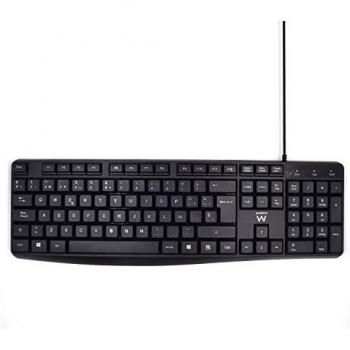 Ewent EW3001 Teclado Business USB con Cable para Ordenador, Teclado con ecritura Silenciosa, Tamaño Normal, Resistante a Líquido, PC/Portátil, Disposición QWERTY Español, Color Negro