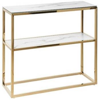 Consola Blanca con Vidrio Templado Dorado y Acero Inoxidable 80 x 30 cm Estilo Glam Moderno