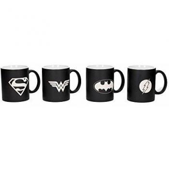 SD toys Tazas Grabados Laser Universo DC, Cerámica, Negro, 9x8x12 cm, 4 Unidades
