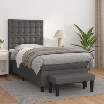 Cama box spring suave con colchón de cuero sintético gris 80x200 cm
