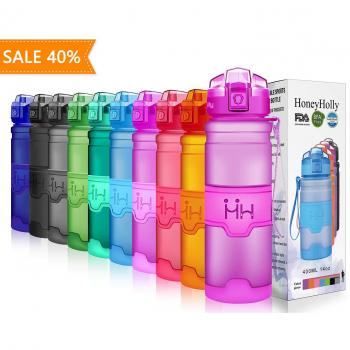 HoneyHolly Botella de Agua Deporte 400ml/500ml/700ml/1l, sin bpa tritan plastico, Reutilizables a Prueba de Fugas Botellas Potable con Filtro para niños, Colegio, Sport, Gimnasio, Trekking, Bicicleta