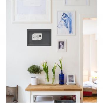 ARREGUI Print Caja fuerte empotrada de acero con apertura electrónica mediante huella dactilar o código, incluye llave de emergencia y lector biométrico para casa y hogar