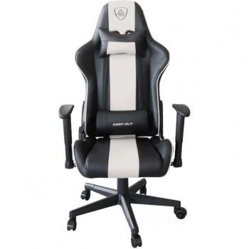 Keep Out XSPRO-Racing Pro White Silla Gaming con Reposabrazos 2D, Cojín Lumbar y Cervical, Asiento Acolchado, Negro/Blanco