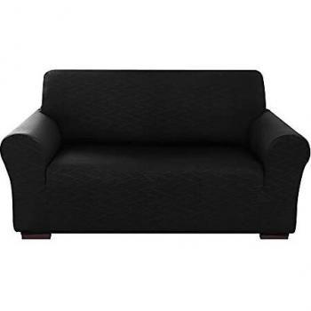 Amazon Brand - Umi Fundas para Sofa 2 Piezas Funda Sofa Moderna Protectora Elasticas Ajustable Suave con Patrón de Onda Negro