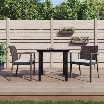 3-Piece Outdoor Dining Set with Cushions in Poly Rattan and Steel