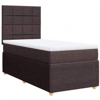 Cama Box Spring con Colchón de Tela Marrón Oscuro 100x200 cm