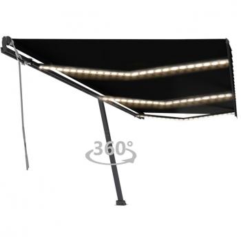 Toldo retráctil manual con luz LED gris antracita 600x300 cm