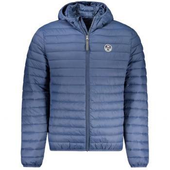 North Sails Men's Hooded Blue Polyamide Winter Jacket - 2XL with Multiple Pockets