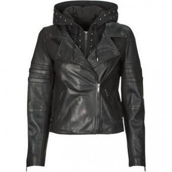Cazadora de cuero para mujer Ikks BS48015-02 con cremallera asimétrica y bolsillos