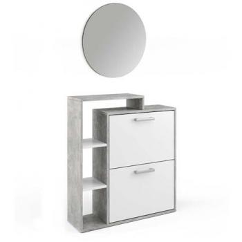 Zapatera Abatible Vicco Orlando, Hormigón/Blanco, 2 Partes con Espejo