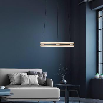 Lámpara colgante LED E-Loop PURE, latón mate, Ø 50 cm, aluminio CCT con regulación de temperatura de color y función de atenuación