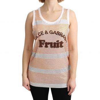 Dolce & Gabbana White Orange Crystal Sleeveless Tank Cotton Top - IT40|S, Multicolor, Size: XS