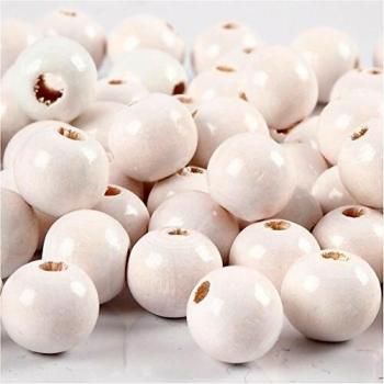 Cuentas de Madera Blancas, D: 10 mm, Diámetro Interior 3 mm, 20 g, Aproximadamente 70 Unidades