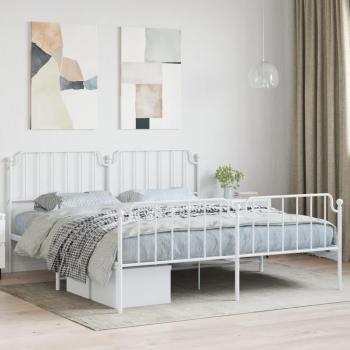 Cama metal blanca con cabecero y pediera redonda 180x200 cm
