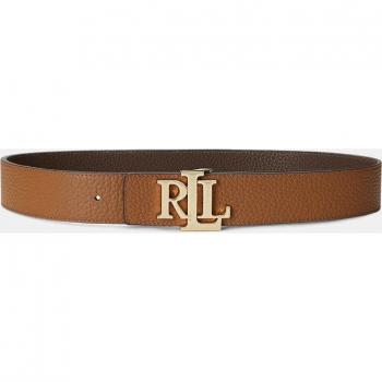 Cinturón Reversible Ancho de Piel con Hebilla Dorada - Lauren Ralph Lauren - Talla S - Color Cognac