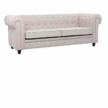 Sofá Chesterfield 3 Plazas Blanco Roto de Lino 210x81x76cm