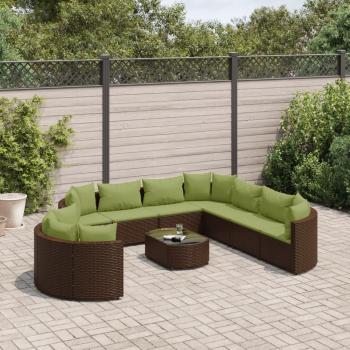 10-Piece Brown Poly Rattan Garden Sofa Set with Cushions