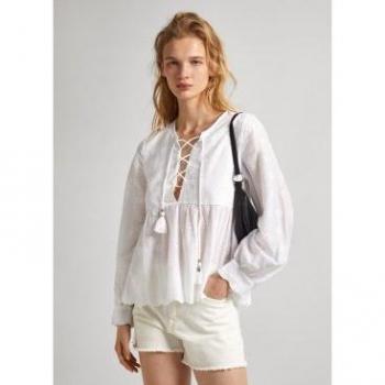 Blusa Danae Pepe Jeans en color blanco con detalles calados - Moda femenina de calidad