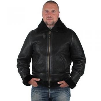 Chaqueta bomber de piel de montone Schott LC1259 con doble revestimiento en lana y dos bolsillos laterales, color negro