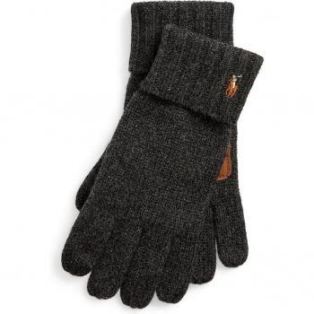 Ralph Lauren Men's 100% Wool Gray Gloves with Embroidered Horse Logo