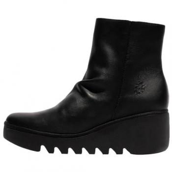 Fly London Women's BAAN Black Leather Wedge Ankle Boots