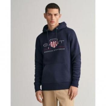 GANT Mens Regular Fit Archive Shield Pullover Hoodie - 433 Evening Blue - L - Male