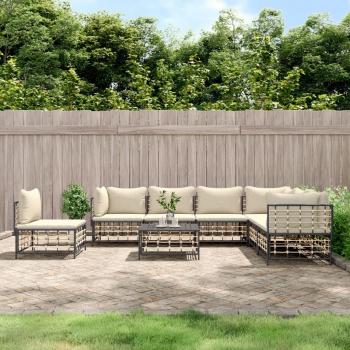 vidaXL 8-Piece Anthracite Poly Rattan Garden Lounge Set with Cushions