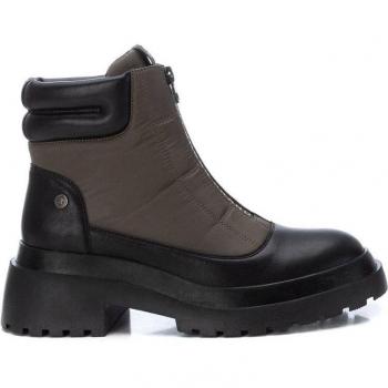 Xti Botines Mujer 140047 Kaki Textil Combinado con Cierre de Cremallera y Tacón de 5cm