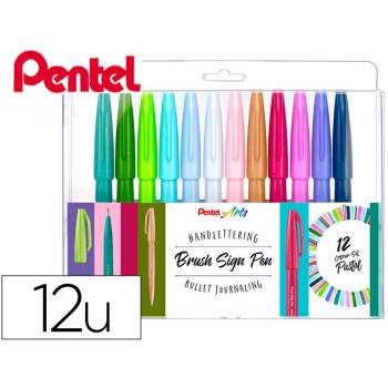 Rotulador Pentel Touch pastel con punta de pincel - Estuche 12 surtido