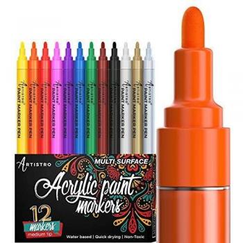 ARTISTRO rotuladores de pintura acrílica bolígrafos acrílicos - 12 colores - 2-3mm rotuladores acrílicos punta gorda para piedras, metal, madera, vidrio, taza de bricolaje - Acrylic Paint Pens