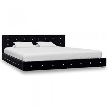 vidaXL Cama Matrimonio Estructura + Colchón Viscoelástico + Somier Láminas Cabecero Tapizada Terciopelo 160x200 cm Contrachapado MDF Patas Acero Negra