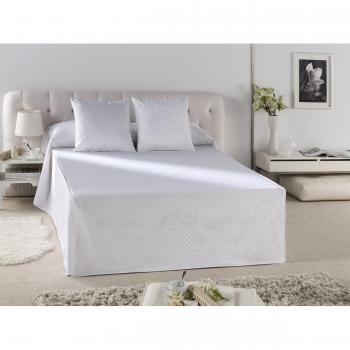ES-Tela - Cubrecama Jacquard con Volante LLANES Color Blanco - Cama de 90 cm. - 50% Algodón/50% Poliéster