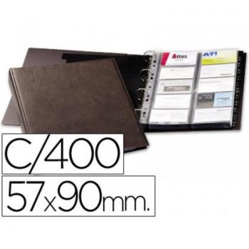 DURABLE Visifix Tarjetero A4 con 20 Fundas y 12 Separadores para 400 Tarjetas, Marrón, 4 Anillas, Ref.2384-11