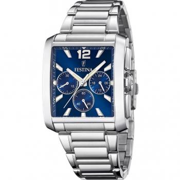 Reloj Festina Timeless Chronograph F20635/2 para Hombre con Esfera Azul y Correa de Acero Plateado