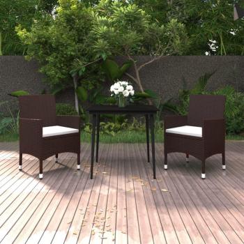 3-Piece Garden Dining Set with Cushions, Poly Rattan and Glass