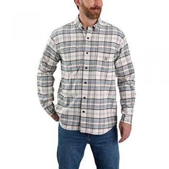 Camisa de Manga Larga Carhartt Midweight Flannel Plaid - Beige - 2XL, Rugged Flex, Malt, XXL