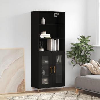 Aparador alto de madera contrachapada negro 69,5x34x180 cm