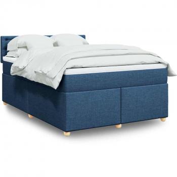 Cama Box Spring con Colchón de Tela Azul 140x190 cm