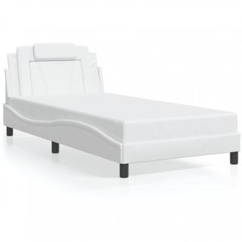 Estructura de cama con cabecero de cuero sintético blanco 100x200 cm