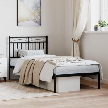 Cabecera con cabecero negro 90x190 cm - Estructura de cama con cabecero metal negro 90x190 cm