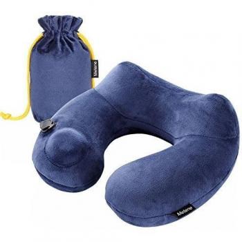 Almohada de viaje Metene, con soporte de cuello. Inflable, super suave y compacta para dormir en el avión, coche y tren. Con bolsa de transporte. Suave y ergonómica. Diseño talla única. Nombrada Invento del Año 2014.