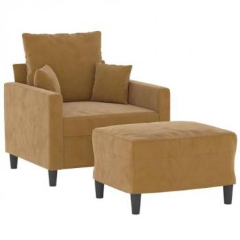 Sillón con reposapiés marrón 60 cm en terciopelo