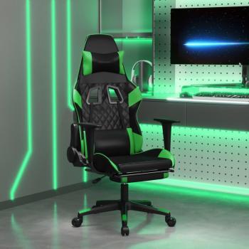 Silla gaming con reposapiés de cuero sintético en color negro y verde