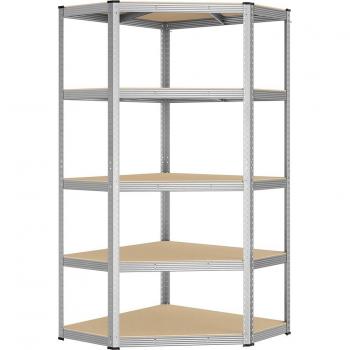 Estantería Esquinera de Acero de 5 Niveles Plata Pálido y Beige Natural - Capacidad de Carga 875 kg, Ideal para Garaje, Almacén y Sótano