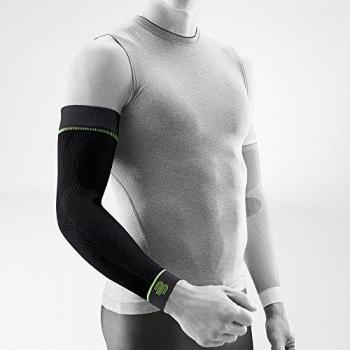 Bauerfeind Sports Compression Arm Sleeve (per pair) - Long sleeve, black color, size: Medium, unisex, designed for ball and endurance sports, enhances muscle support